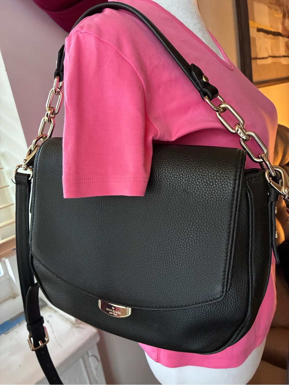 Kate Spade Pebbled Leather Convertible Shoulder Crossbody Bag Gold Tone Accents